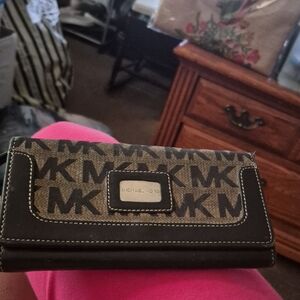 Michael Kors Brown and Dark Brown MK Logo Continental Wallet Brand New
